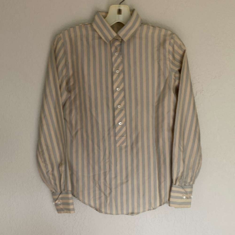 Tucci Popover Shirt Cream/Blue Stripe Long Sleeve Size 5/6